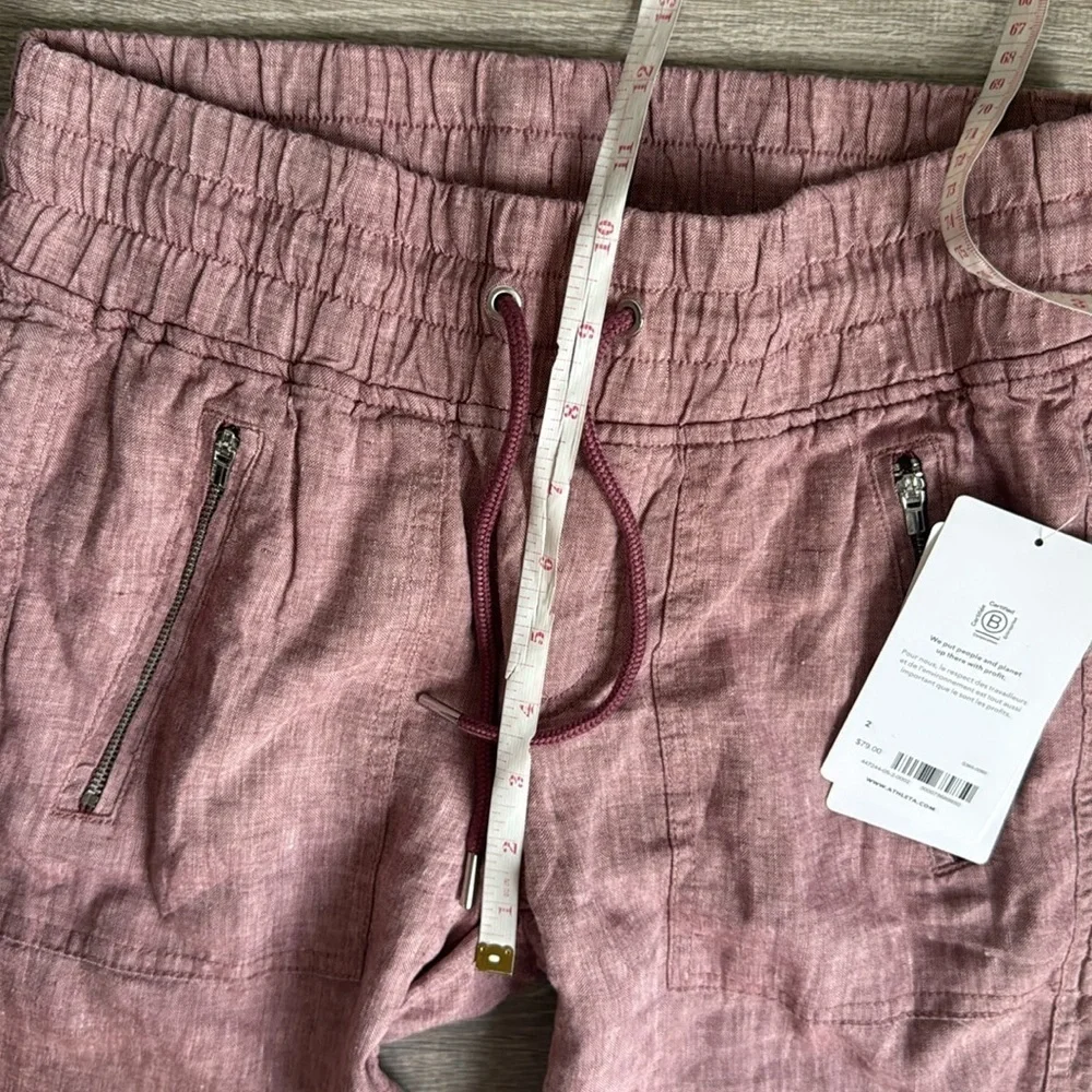 NEW ATHLETA Cabo Pink Linen Drawstring  Pants 2